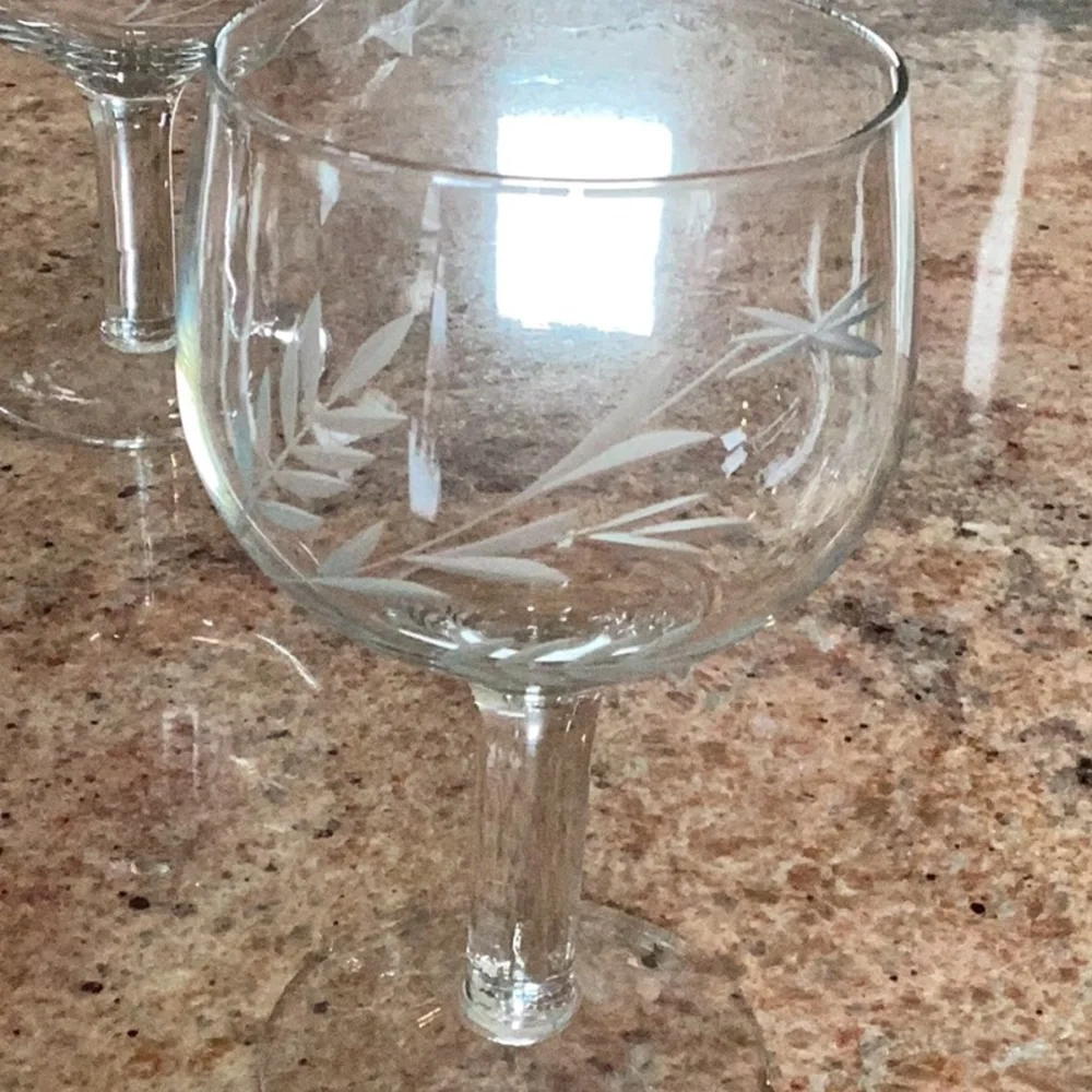 Vintage etched decanter with glasses